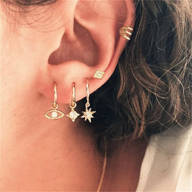 Modyle 2020 New Fashion Gold Color Earrings For Woman Trendy Geometric Map Circle Moon Star Stud Earrings Set Female Jewelry
