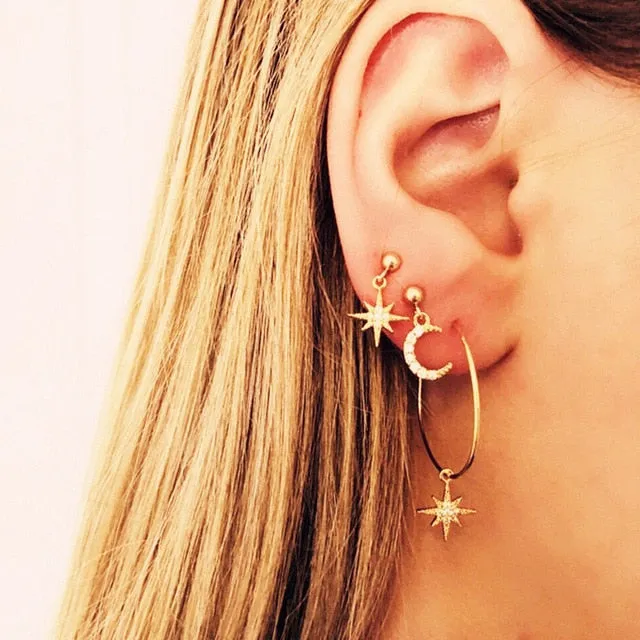 Modyle 2020 New Fashion Gold Color Earrings For Woman Trendy Geometric Map Circle Moon Star Stud Earrings Set Female Jewelry