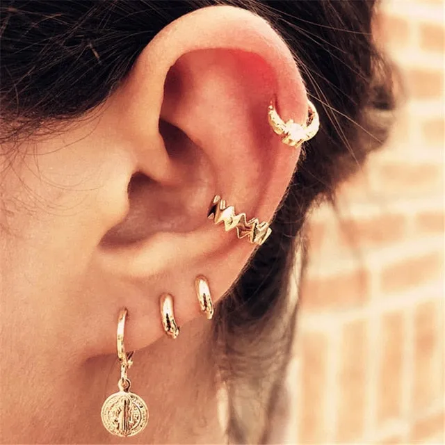 Modyle 2020 New Fashion Gold Color Earrings For Woman Trendy Geometric Map Circle Moon Star Stud Earrings Set Female Jewelry