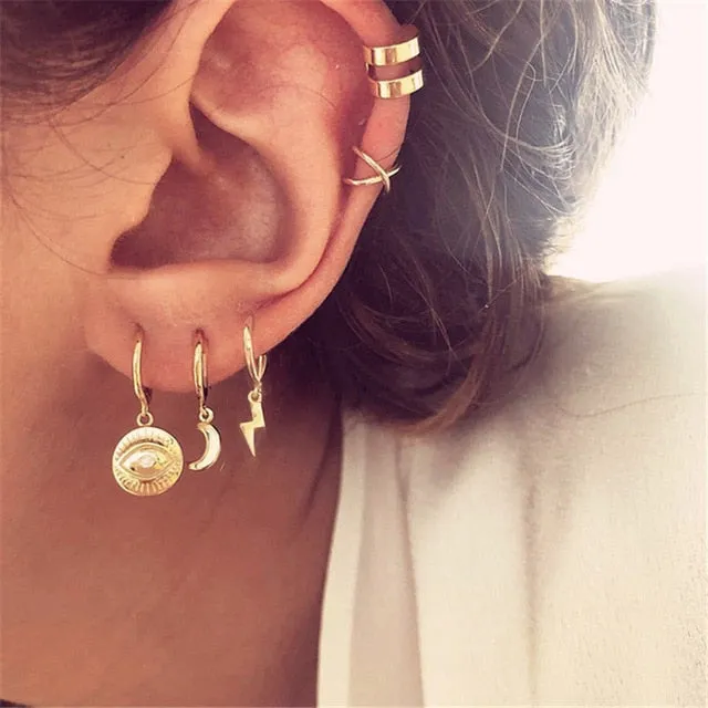 Modyle 2020 New Fashion Gold Color Earrings For Woman Trendy Geometric Map Circle Moon Star Stud Earrings Set Female Jewelry