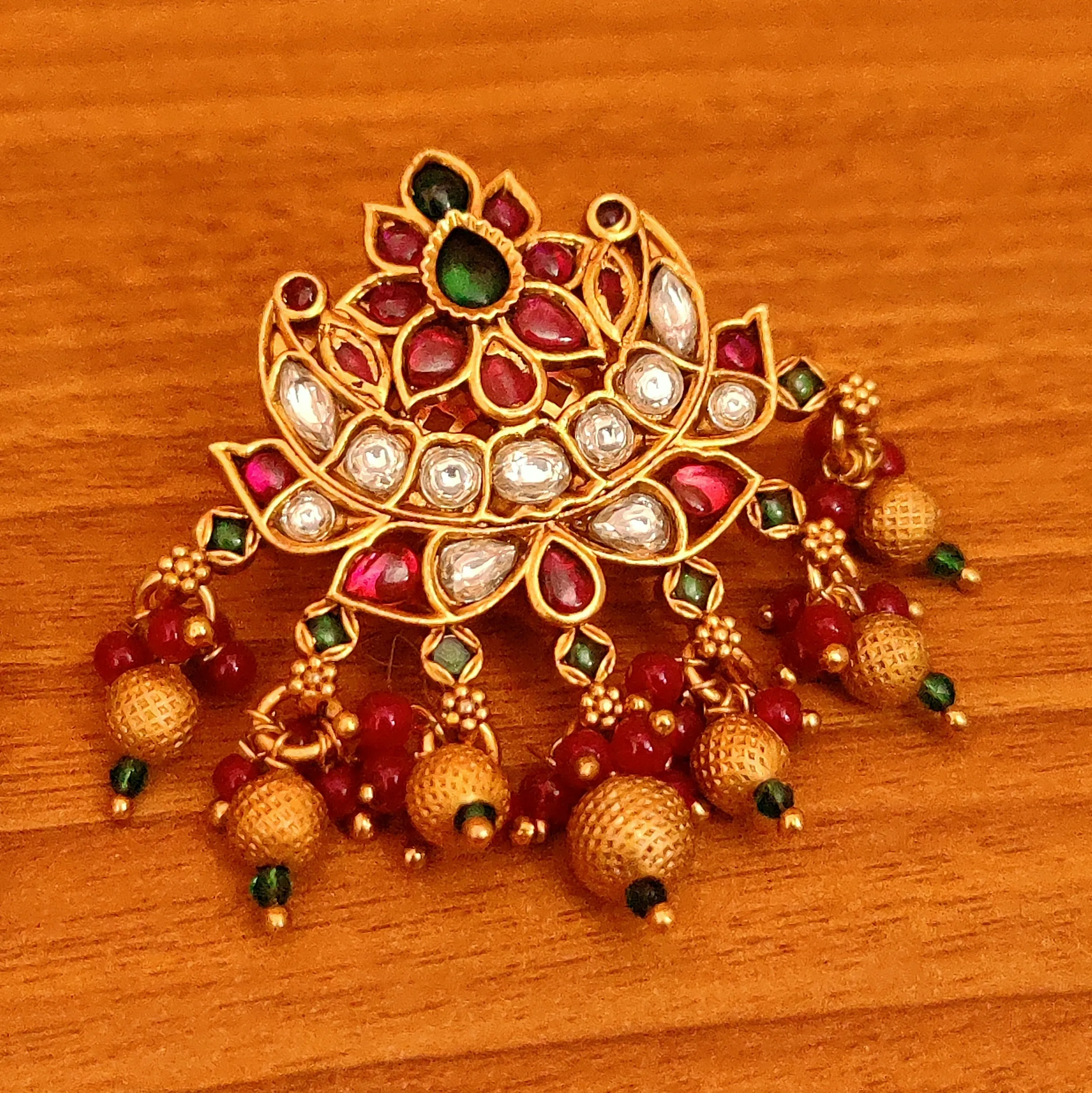MULTICOLOUR KUNDAN LOOK REAL KEMPU STONE EARRINGS