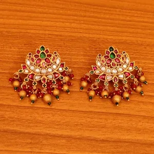 MULTICOLOUR KUNDAN LOOK REAL KEMPU STONE EARRINGS