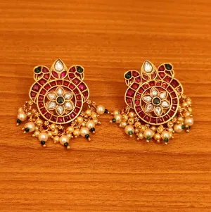 MULTICOLUR REAL KEMPU KUNDAN LOOK EARRINGS