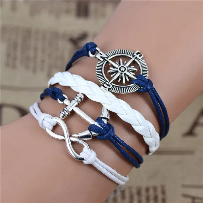 New Infinity Love Leather Owl Leaf Charm Handmade Bracelet