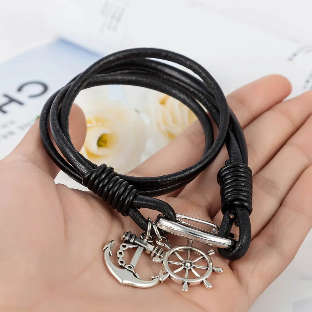 New leather bracelet anchor bracelet pulsera hombre men jewelry pulsera ancla Charms bracelets & Bangles man gift bracelet cuir