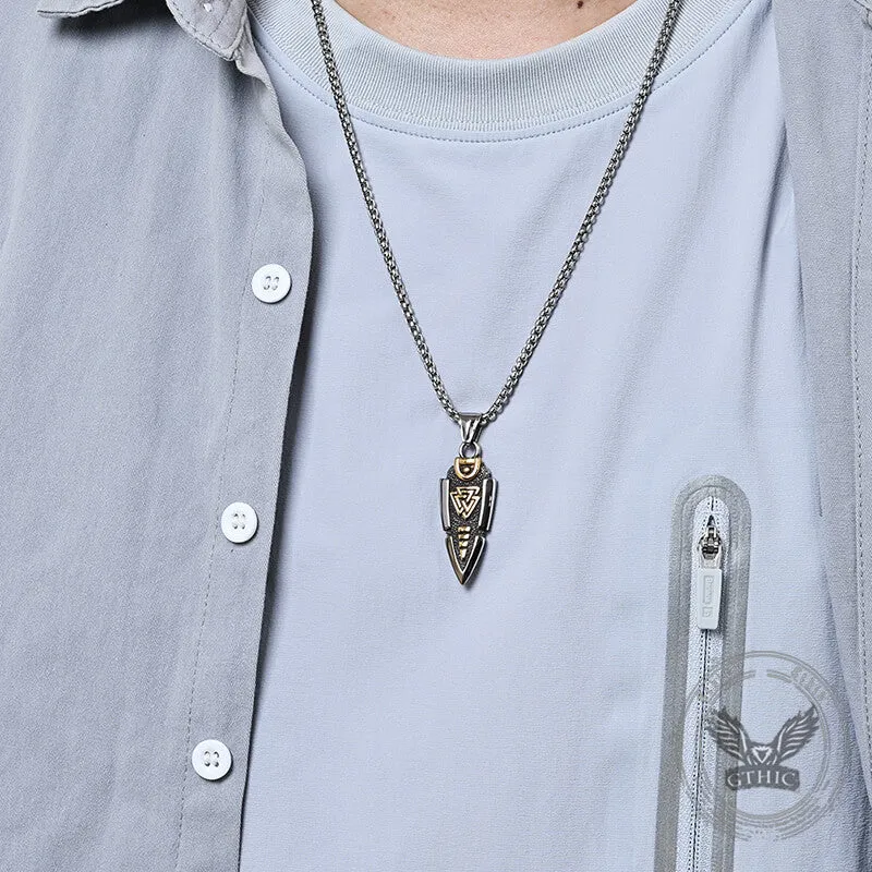 Nordic Valknut Spear of Odin Stainless Steel Necklace