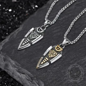 Nordic Valknut Spear of Odin Stainless Steel Necklace