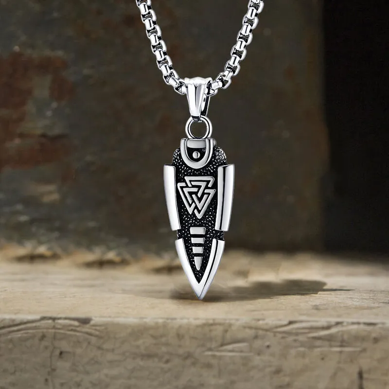 Nordic Valknut Spear of Odin Stainless Steel Necklace