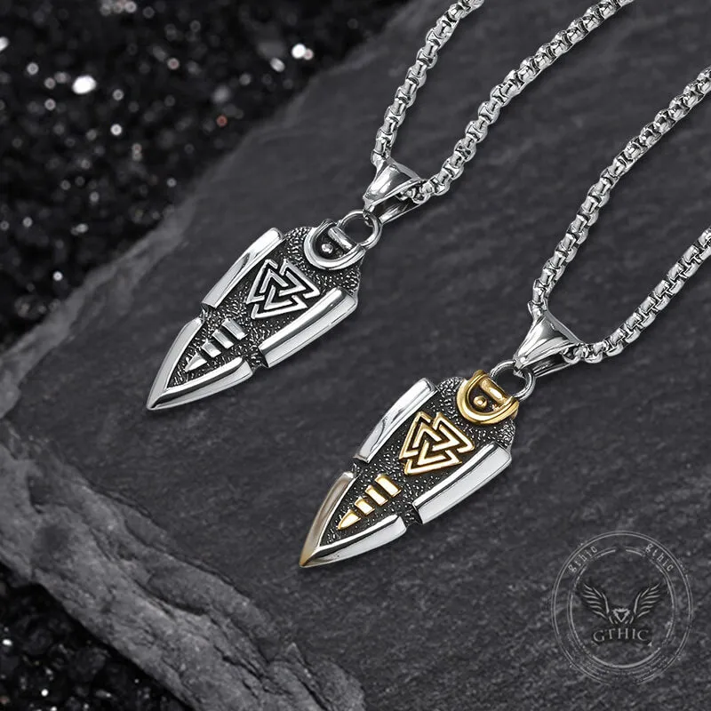Nordic Valknut Spear of Odin Stainless Steel Necklace