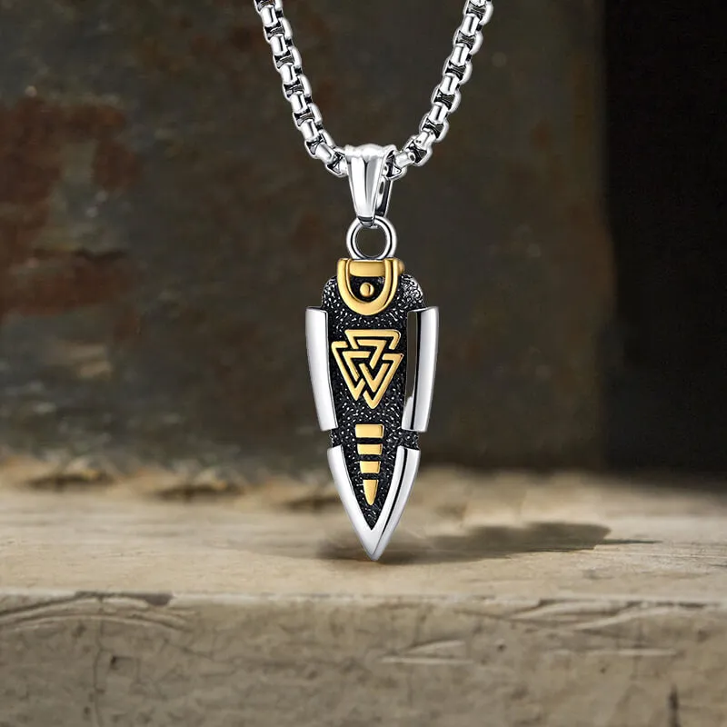 Nordic Valknut Spear of Odin Stainless Steel Necklace