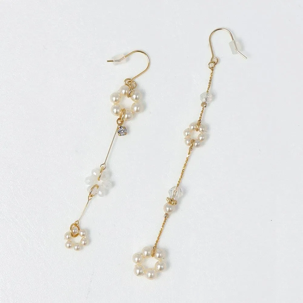 Nostalgic Pearl Flower Station Drop Earrings