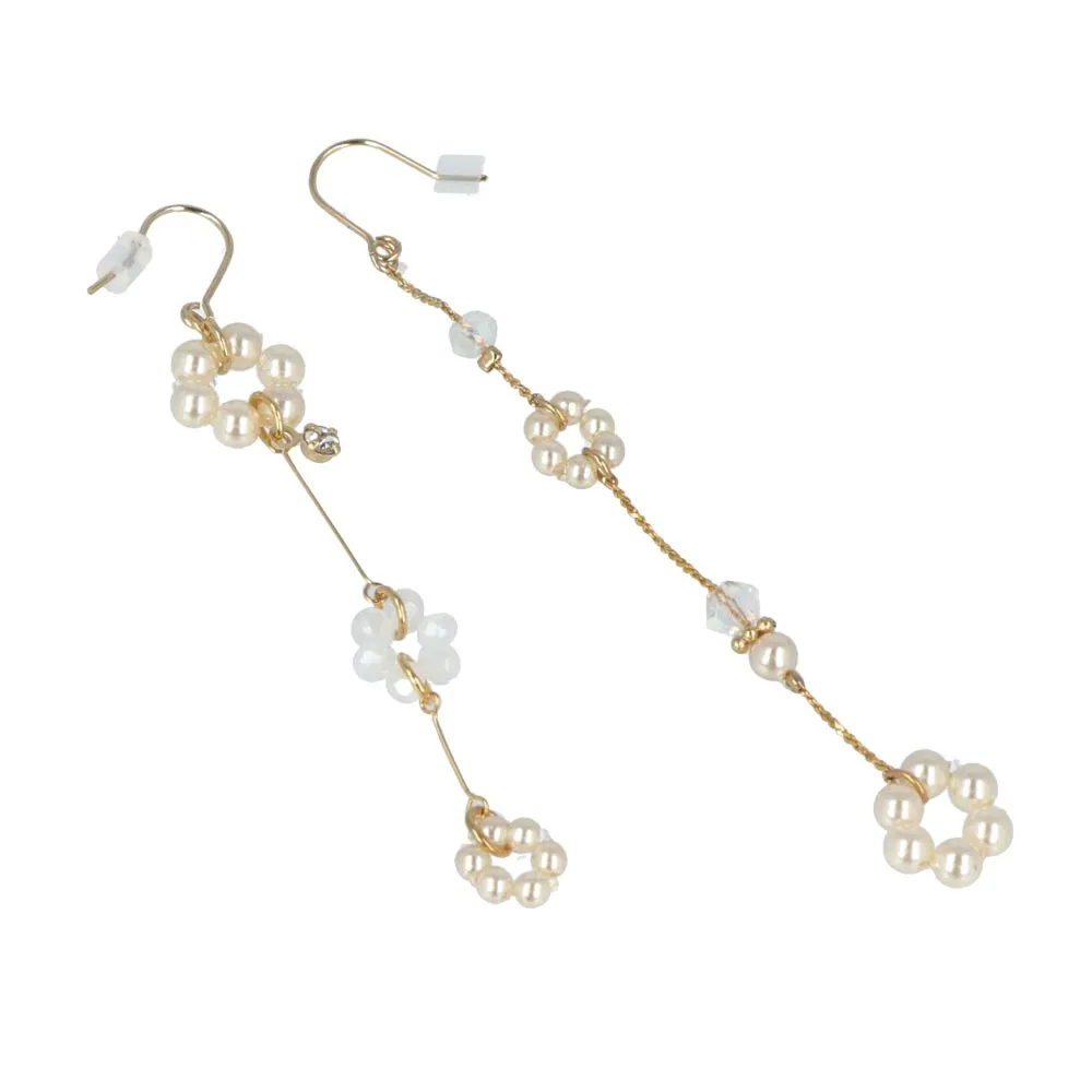Nostalgic Pearl Flower Station Drop Earrings