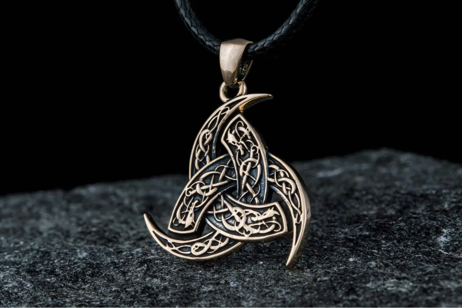 Odin Horn Pendant with Urnes Ornament Bronze Unique Jewelry