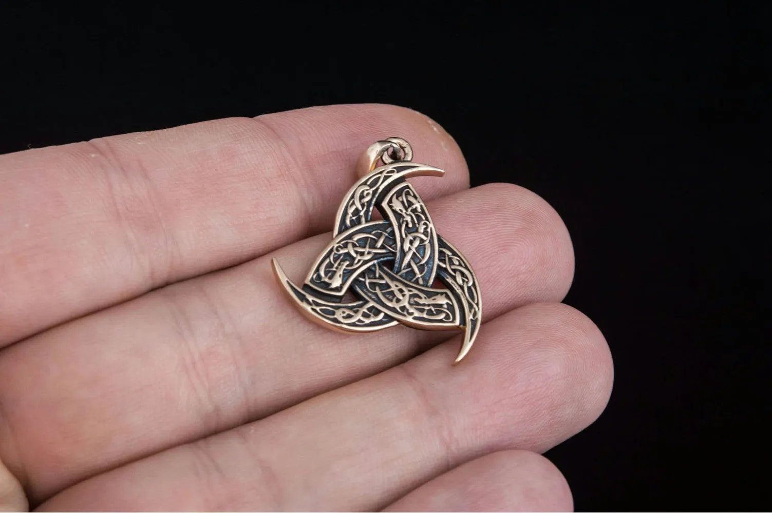 Odin Horn Pendant with Urnes Ornament Bronze Unique Jewelry