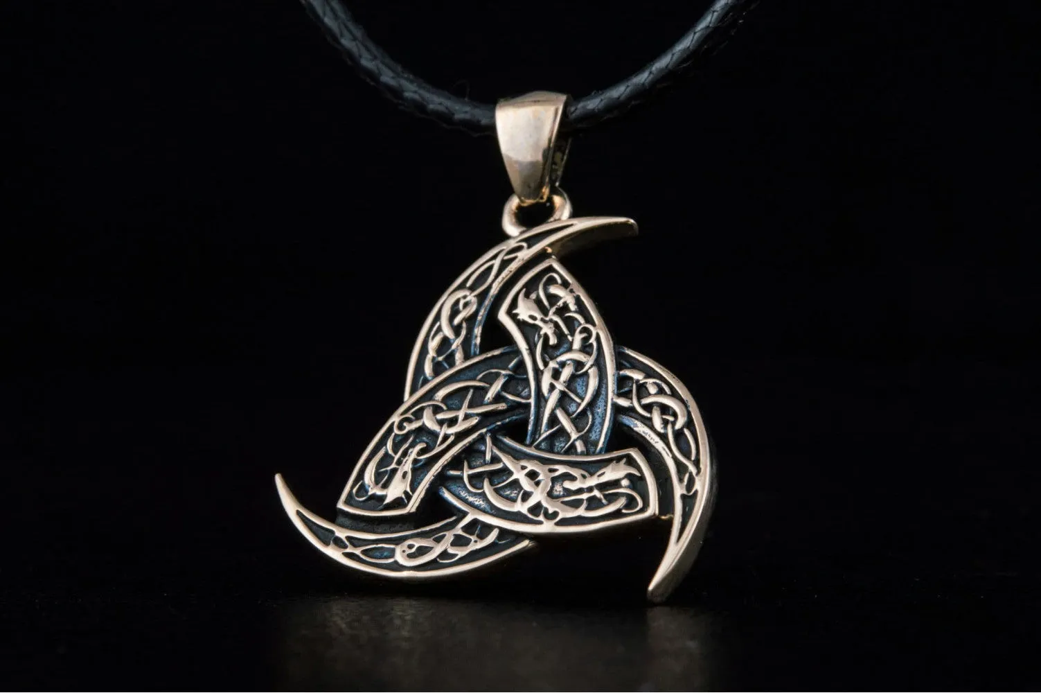 Odin Horn Pendant with Urnes Ornament Bronze Unique Jewelry