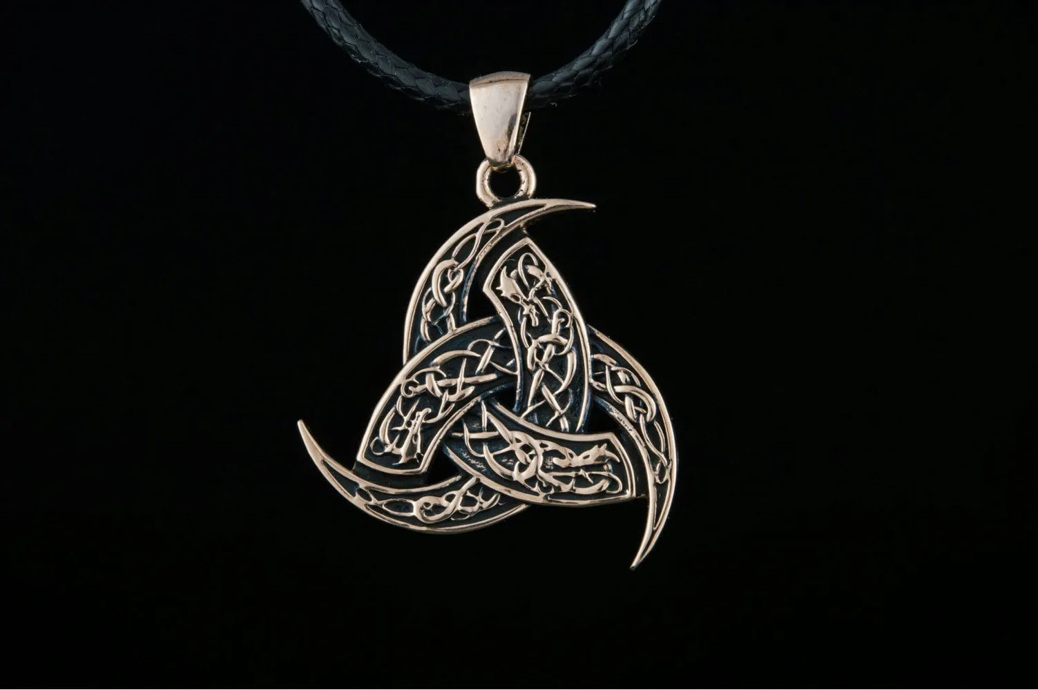 Odin Horn Pendant with Urnes Ornament Bronze Unique Jewelry