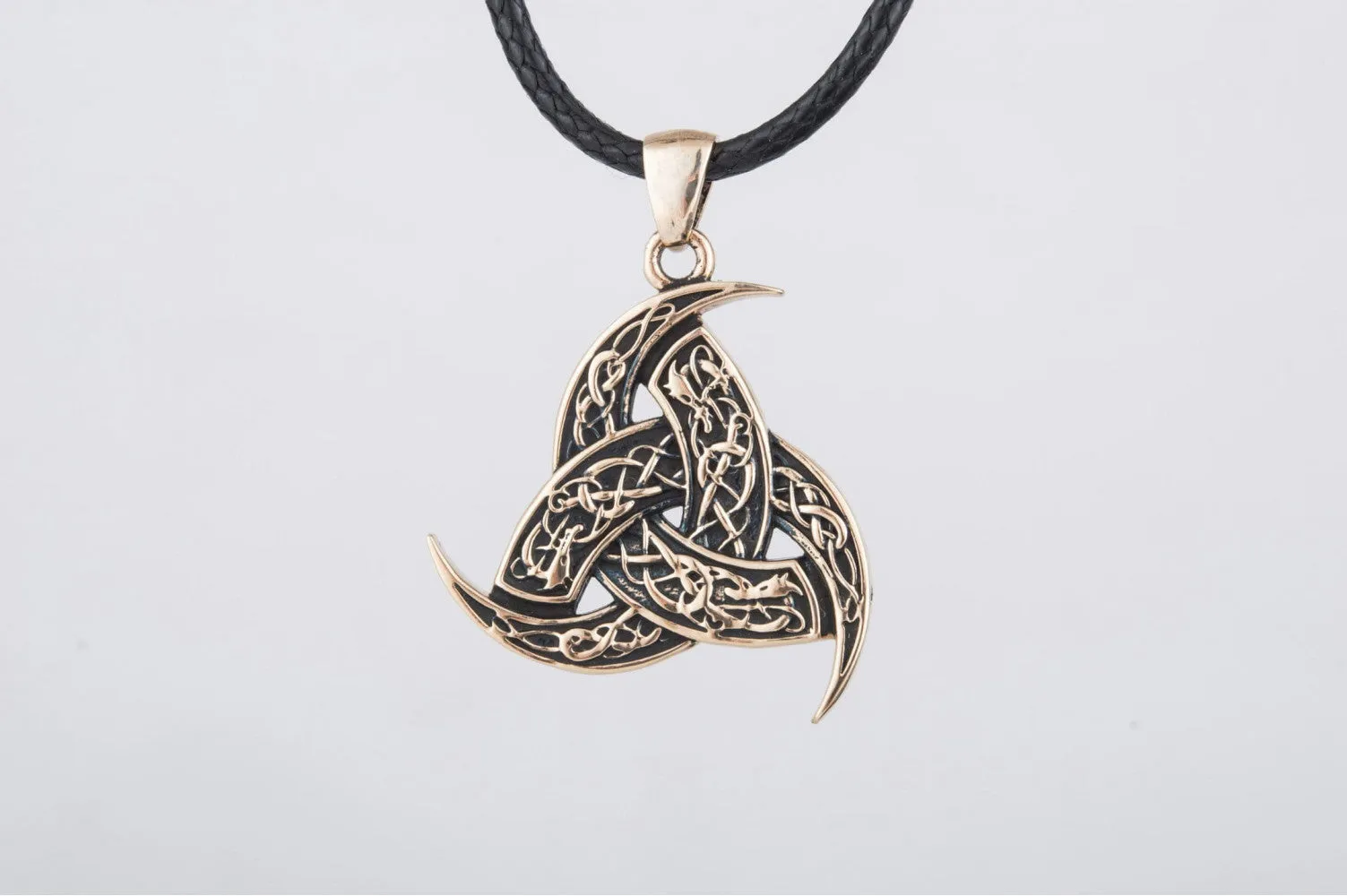 Odin Horn Pendant with Urnes Ornament Bronze Unique Jewelry