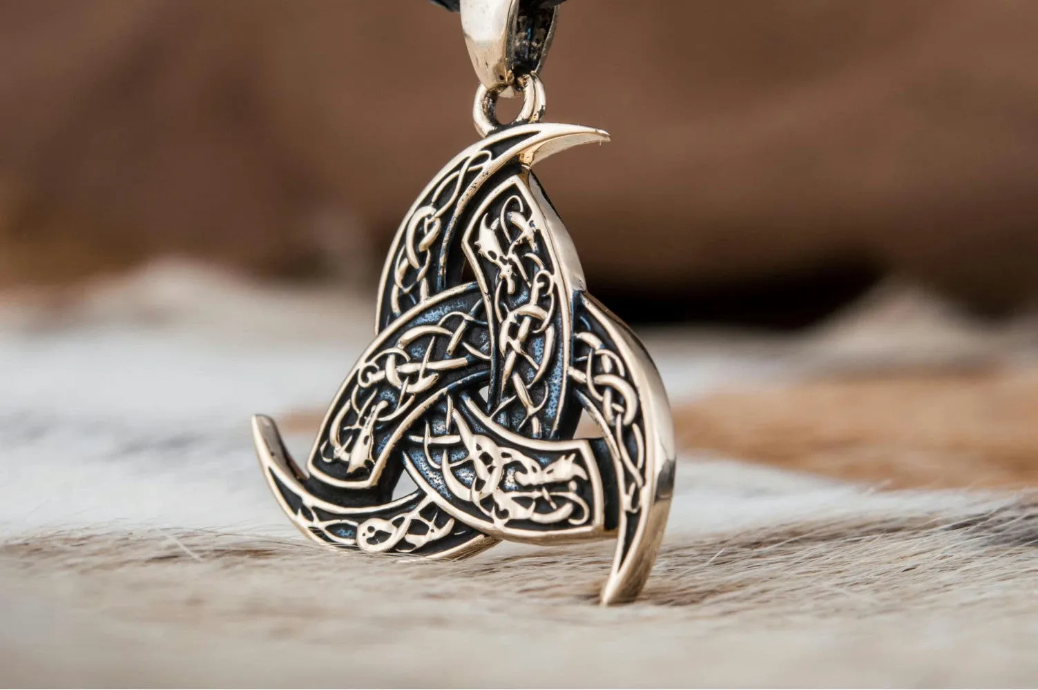 Odin Horn Pendant with Urnes Ornament Bronze Unique Jewelry