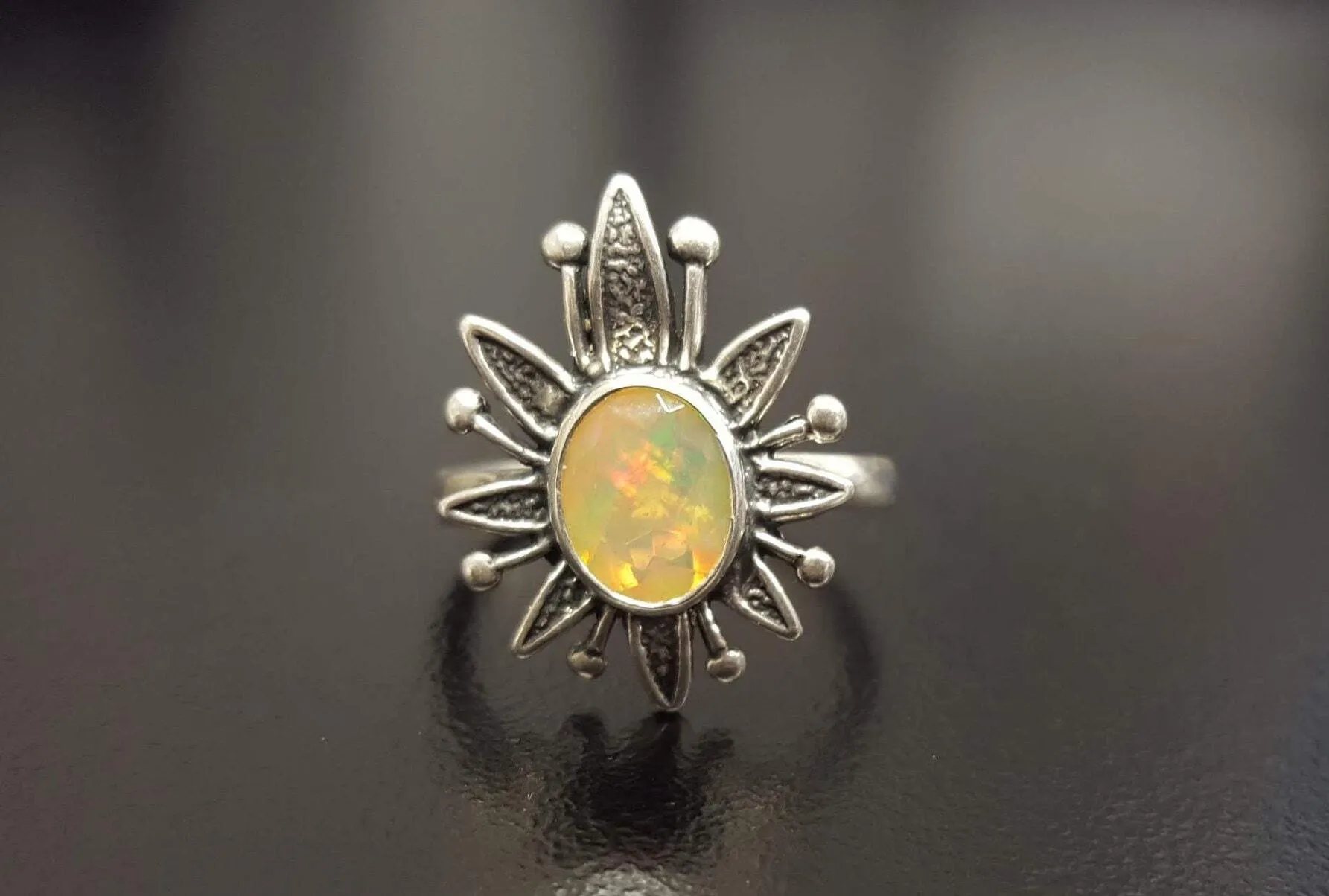 Opal Statement Ring - Large Flower Ring - Natural Fire Opal Ring