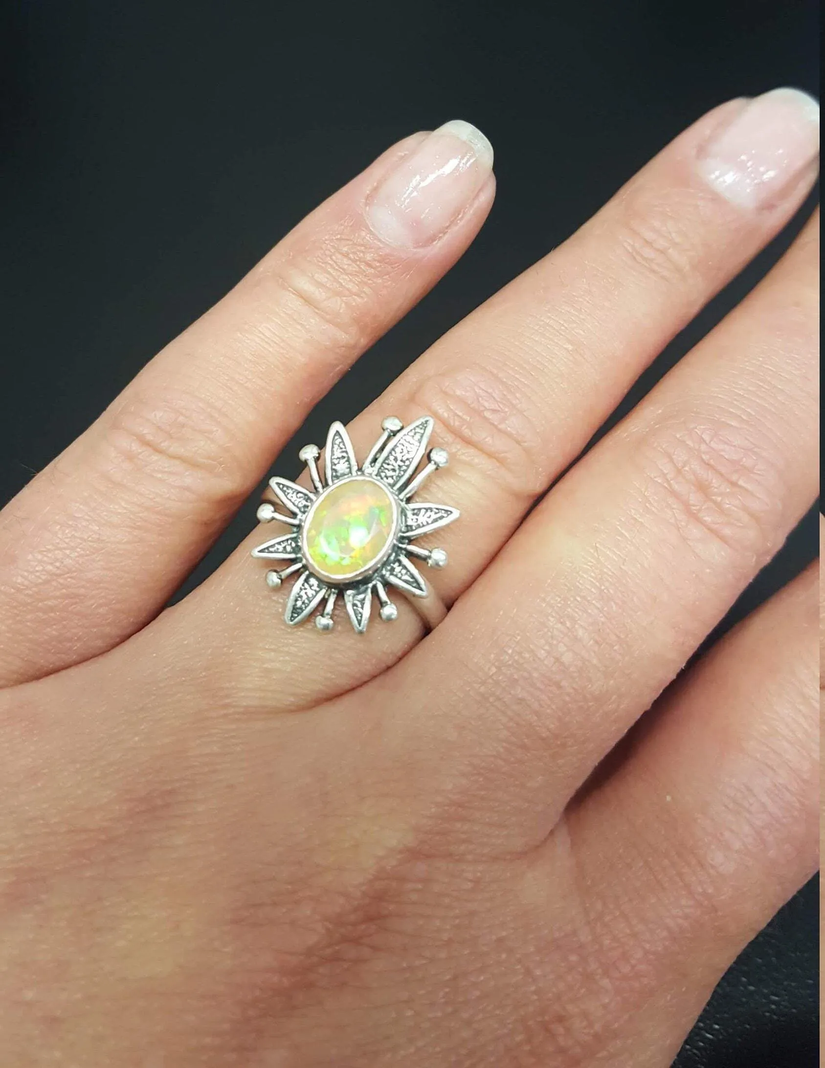 Opal Statement Ring - Large Flower Ring - Natural Fire Opal Ring