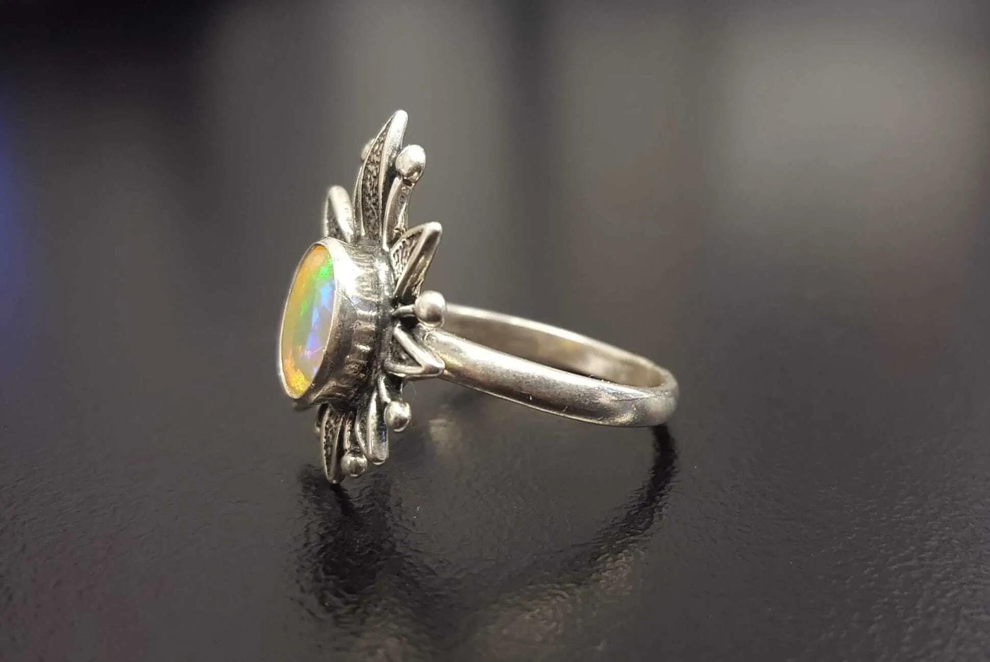 Opal Statement Ring - Large Flower Ring - Natural Fire Opal Ring