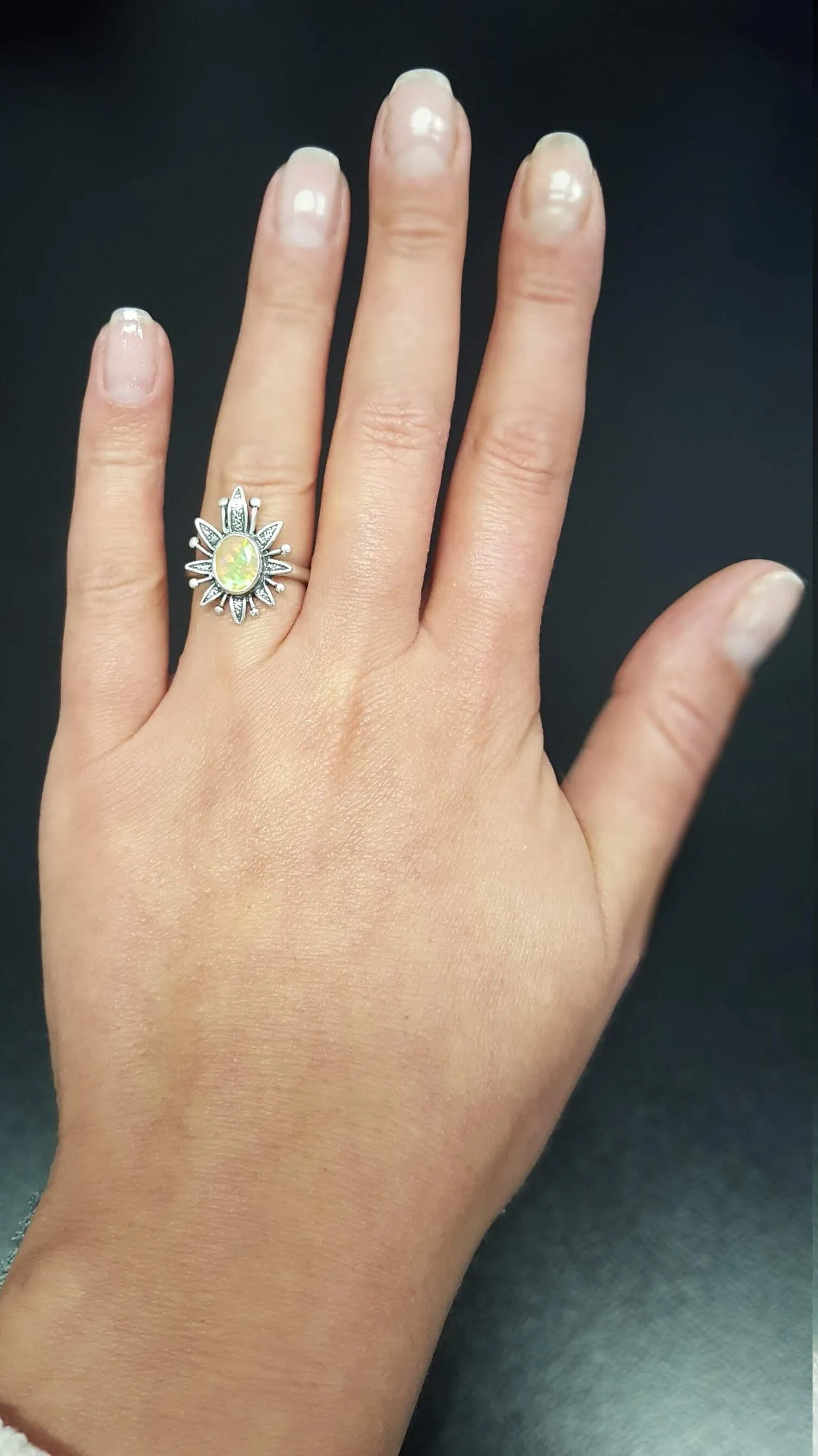 Opal Statement Ring - Large Flower Ring - Natural Fire Opal Ring