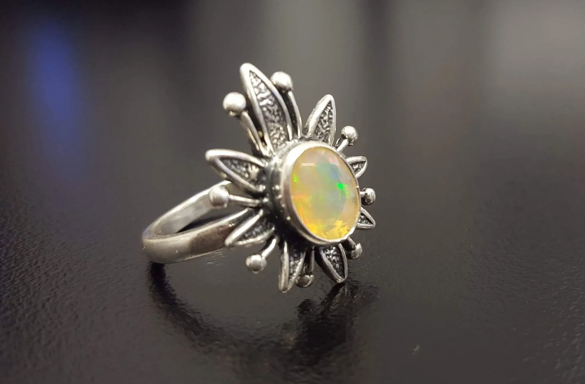 Opal Statement Ring - Large Flower Ring - Natural Fire Opal Ring