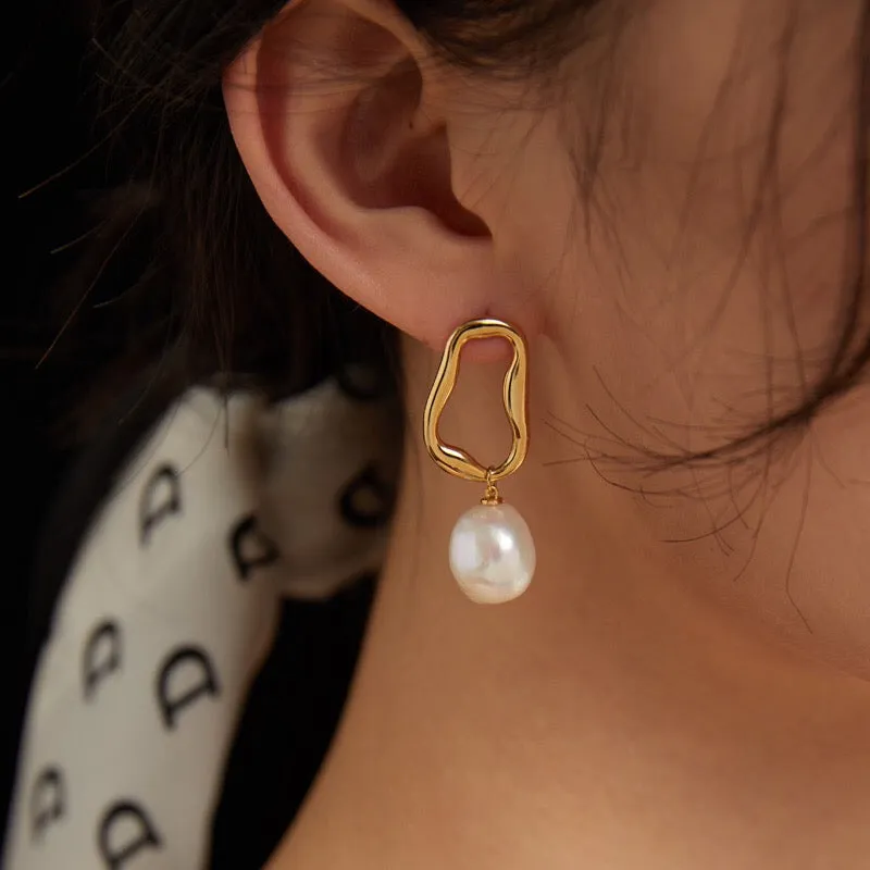 Organic Pearl Dangle Earrings in Gold Vermeil