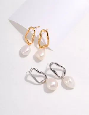 Organic Pearl Dangle Earrings in Gold Vermeil