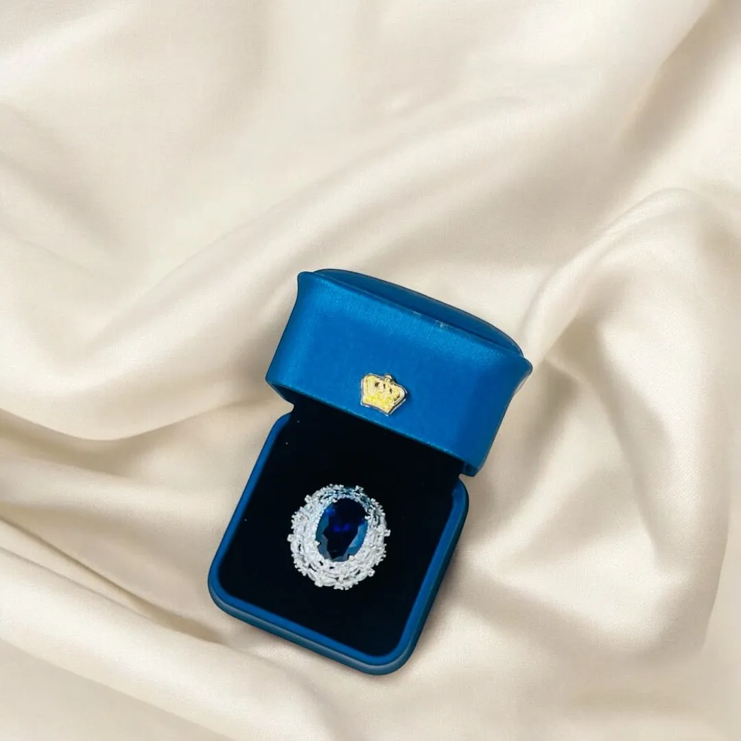 Oval Cut Simulated Blue Sapphire Ring Sterling Silver