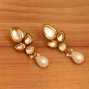 PAISLEY KUNDAN POLKI & PEARL EARRINGS