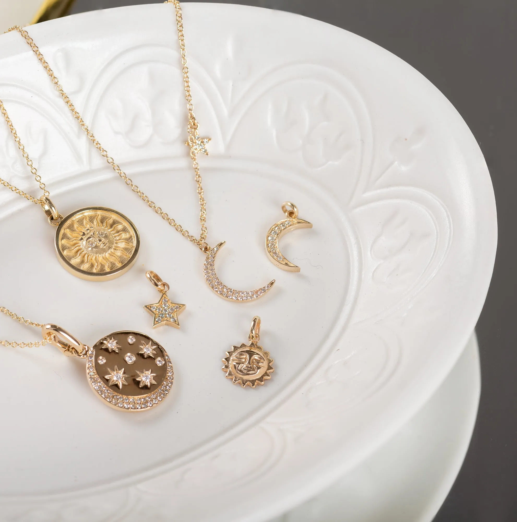 Pave Diamond Moon and Star Necklace