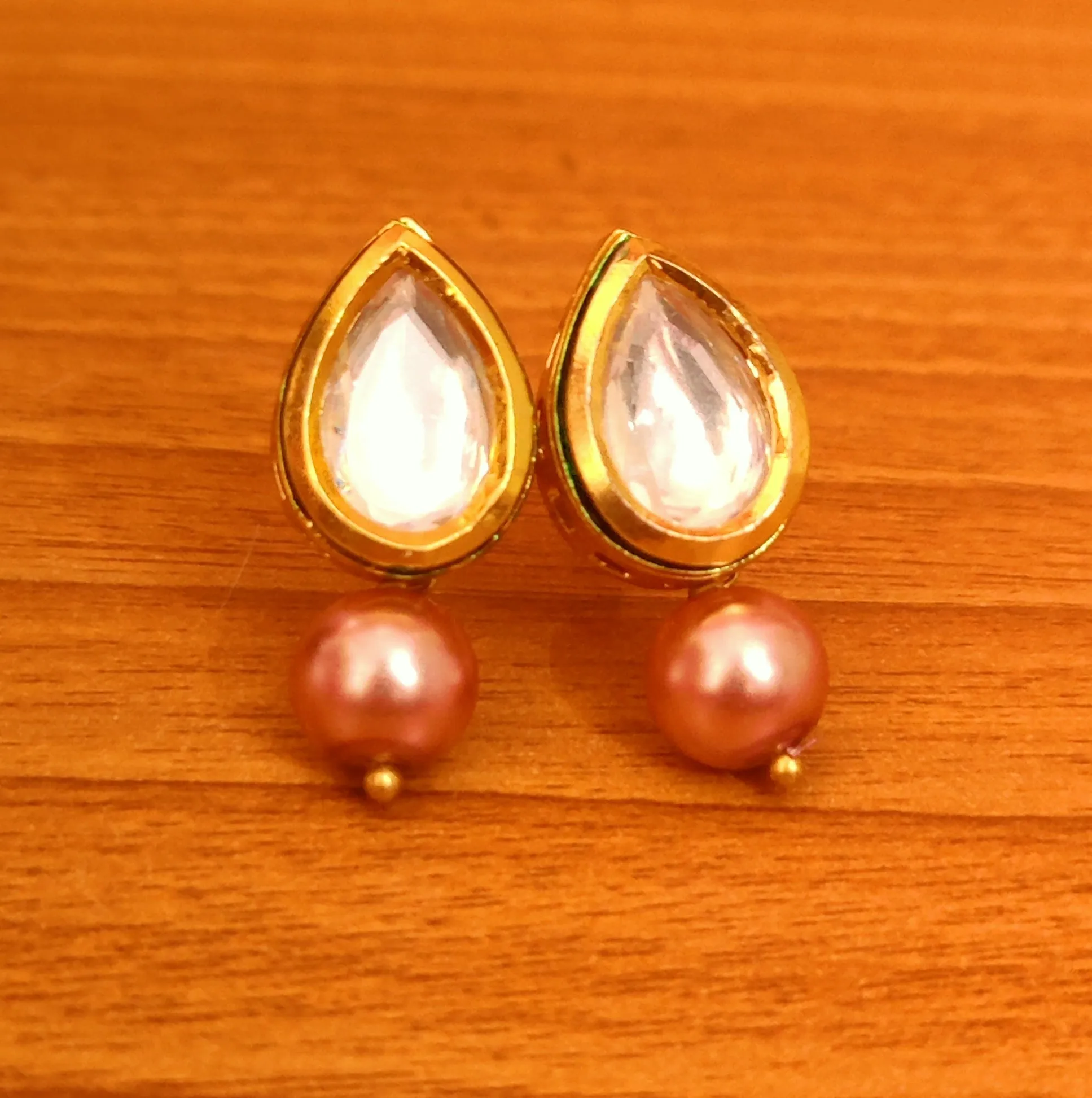 PEAR SHAPED KUNDAN MEENAKARI COPPER PEARL EARRINGS