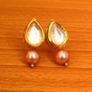 PEAR SHAPED KUNDAN MEENAKARI COPPER PEARL EARRINGS