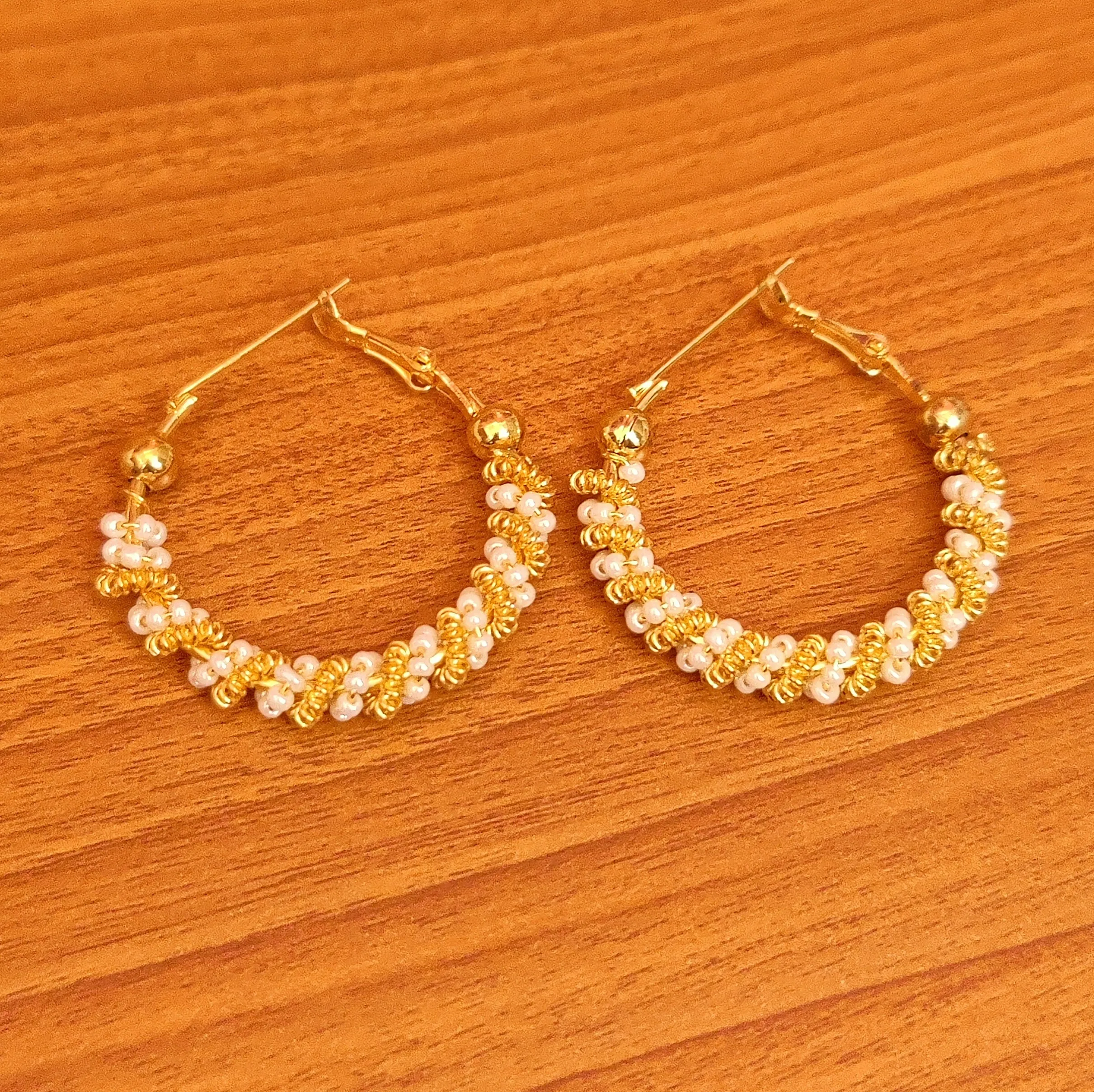 PEARL BEADED GOLD PLATED HOOPS