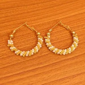 PEARL BEADED GOLD PLATED HOOPS