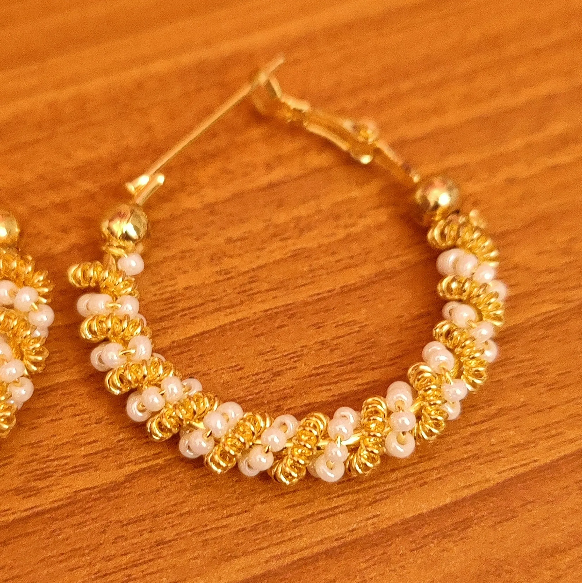 PEARL BEADED GOLD PLATED HOOPS