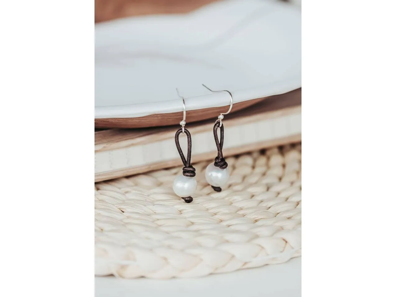Pearl Leather Earrings, Casual Boho Chic earrings