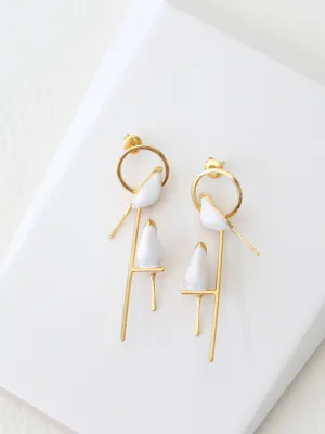 Perched Bird Earrings | 3D enamel sculptural earrings