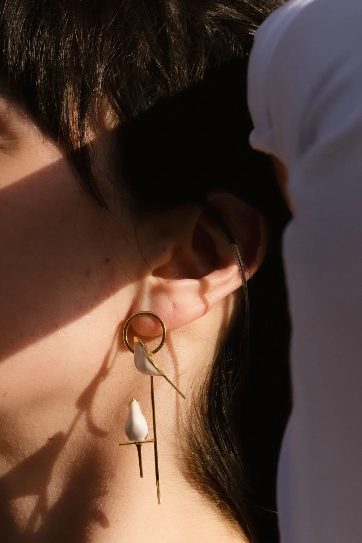 Perched Bird Earrings | 3D enamel sculptural earrings