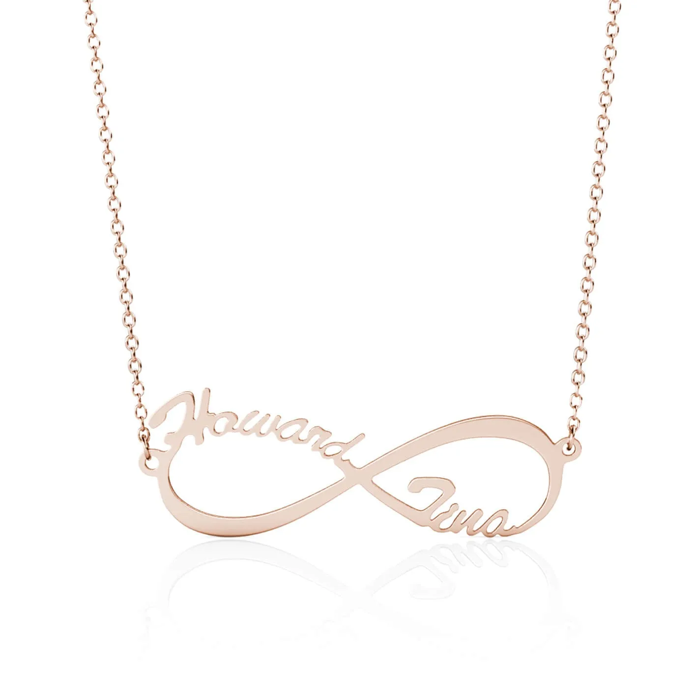 Personalised Infinity Two Names Necklace Sterling Silver Rose Gold