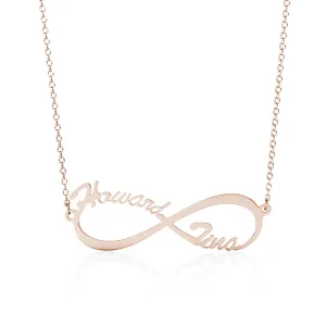 Personalised Infinity Two Names Necklace Sterling Silver Rose Gold