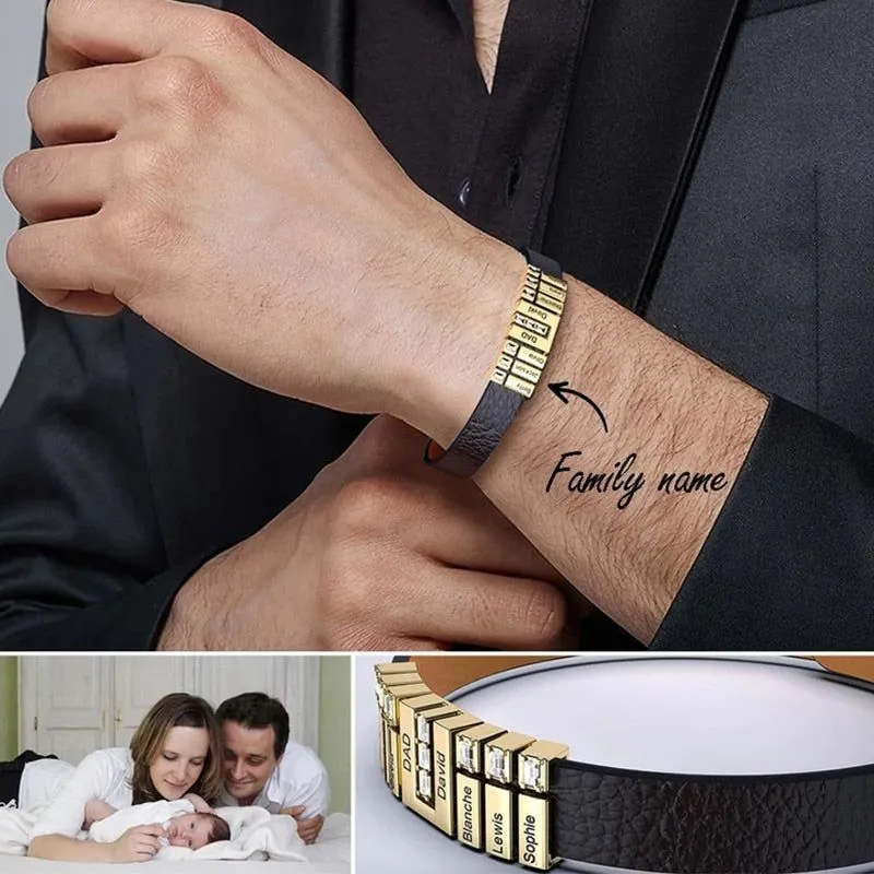 Personalized Leather Bracelet- Father's Day Gift For Him - Personalized Name Beads Men Leather/Stainless Steel Bracelet