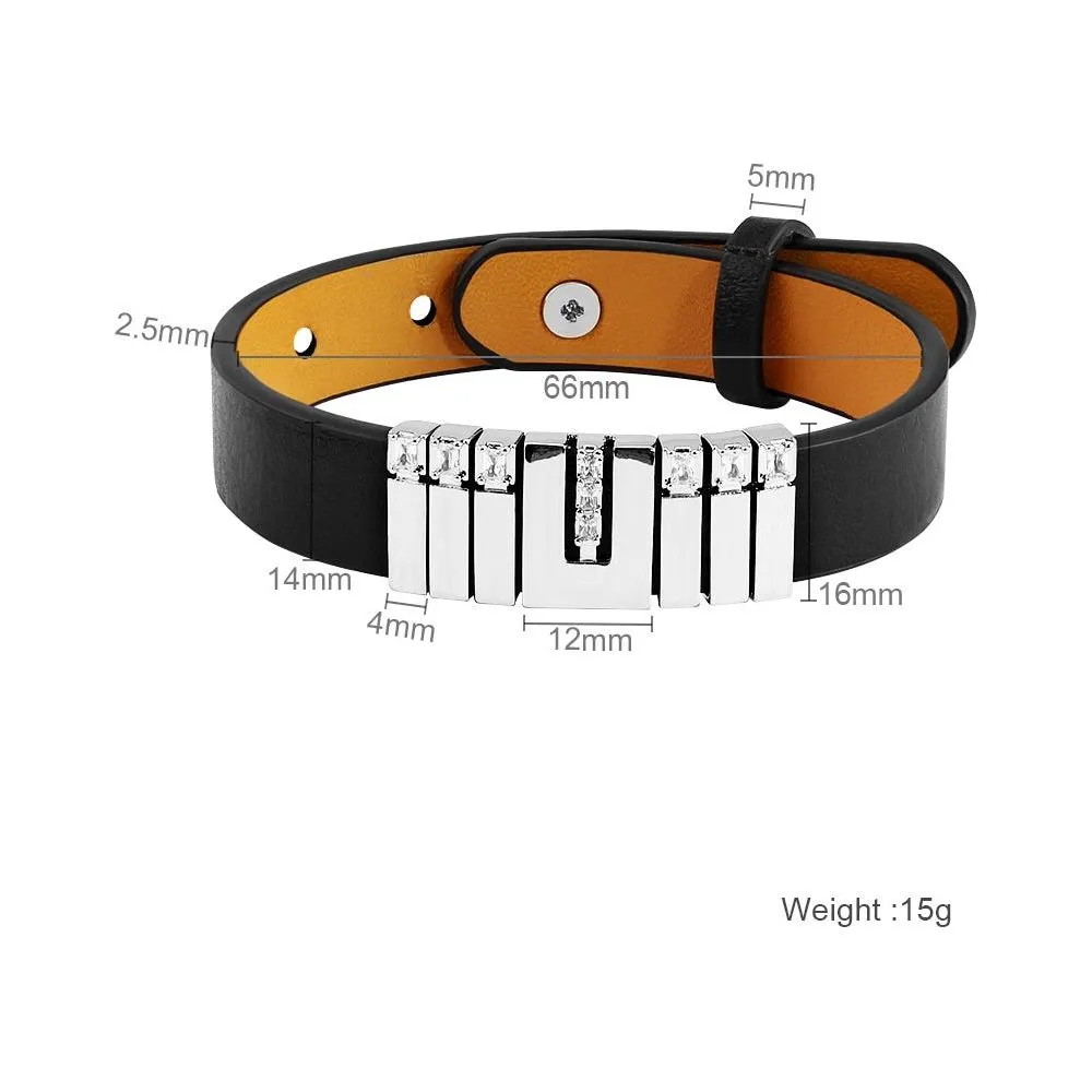Personalized Leather Bracelet- Father's Day Gift For Him - Personalized Name Beads Men Leather/Stainless Steel Bracelet
