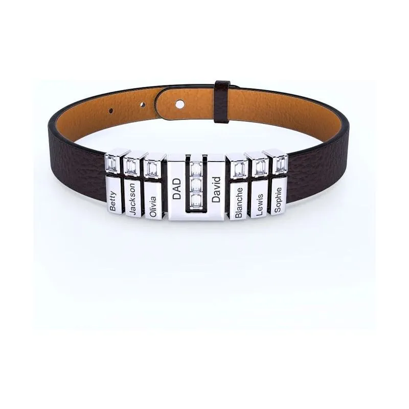 Personalized Leather Bracelet- Father's Day Gift For Him - Personalized Name Beads Men Leather/Stainless Steel Bracelet