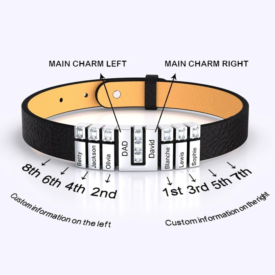Personalized Leather Bracelet- Father's Day Gift For Him - Personalized Name Beads Men Leather/Stainless Steel Bracelet