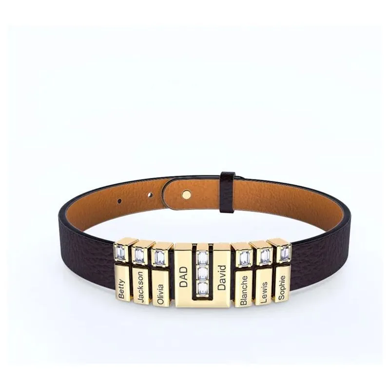 Personalized Leather Bracelet- Father's Day Gift For Him - Personalized Name Beads Men Leather/Stainless Steel Bracelet