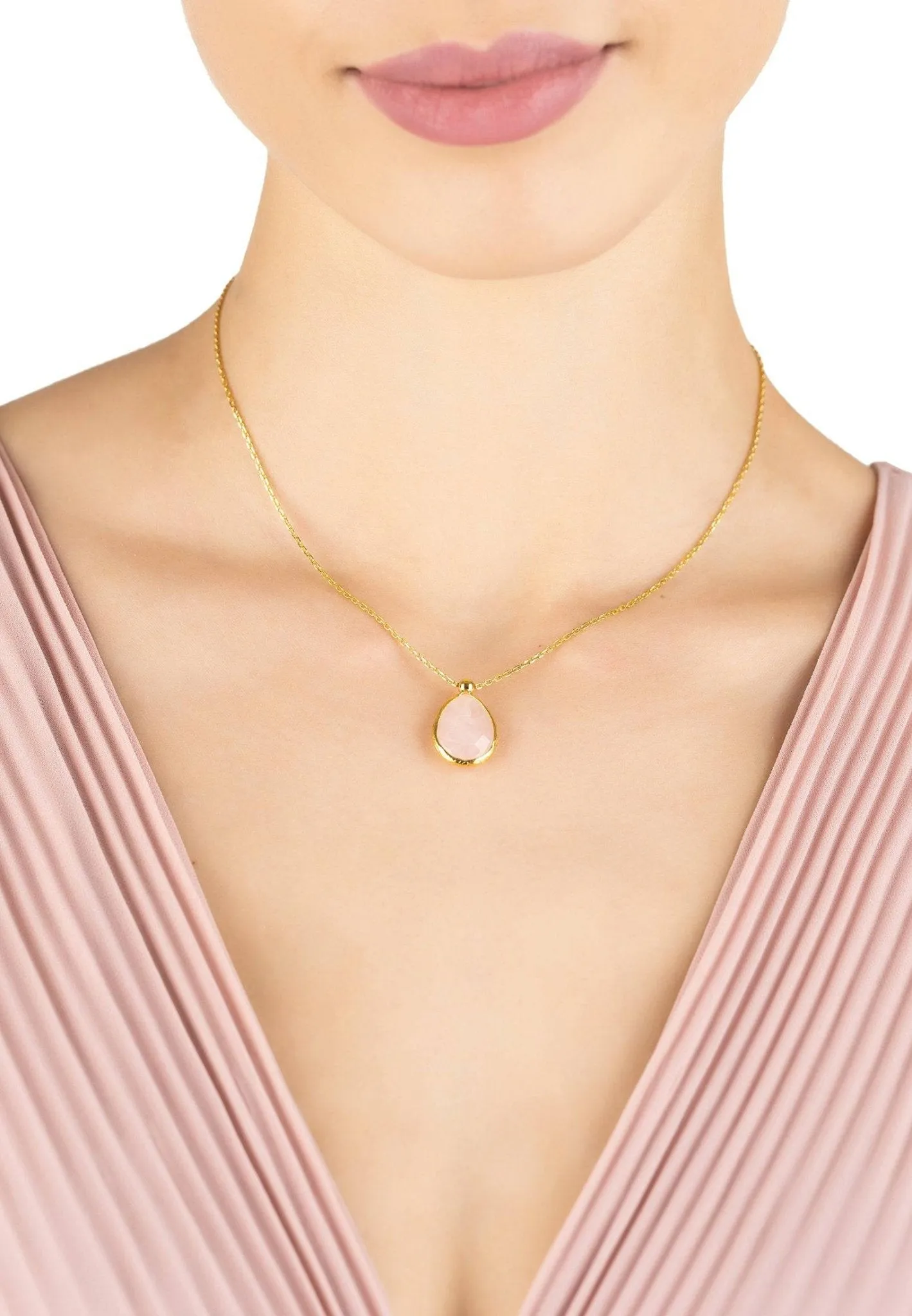 Petite Drop Necklace in Gold Rose Quartz