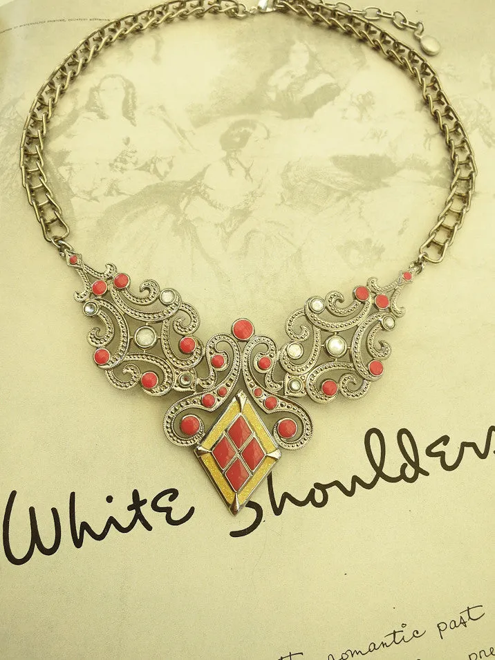 Pink and Yellow Statement Collar Necklace