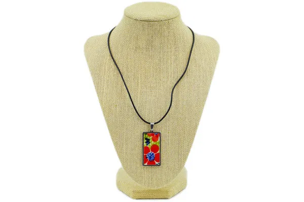 Polish Pottery, Metal, Cord Necklace Colorful Days